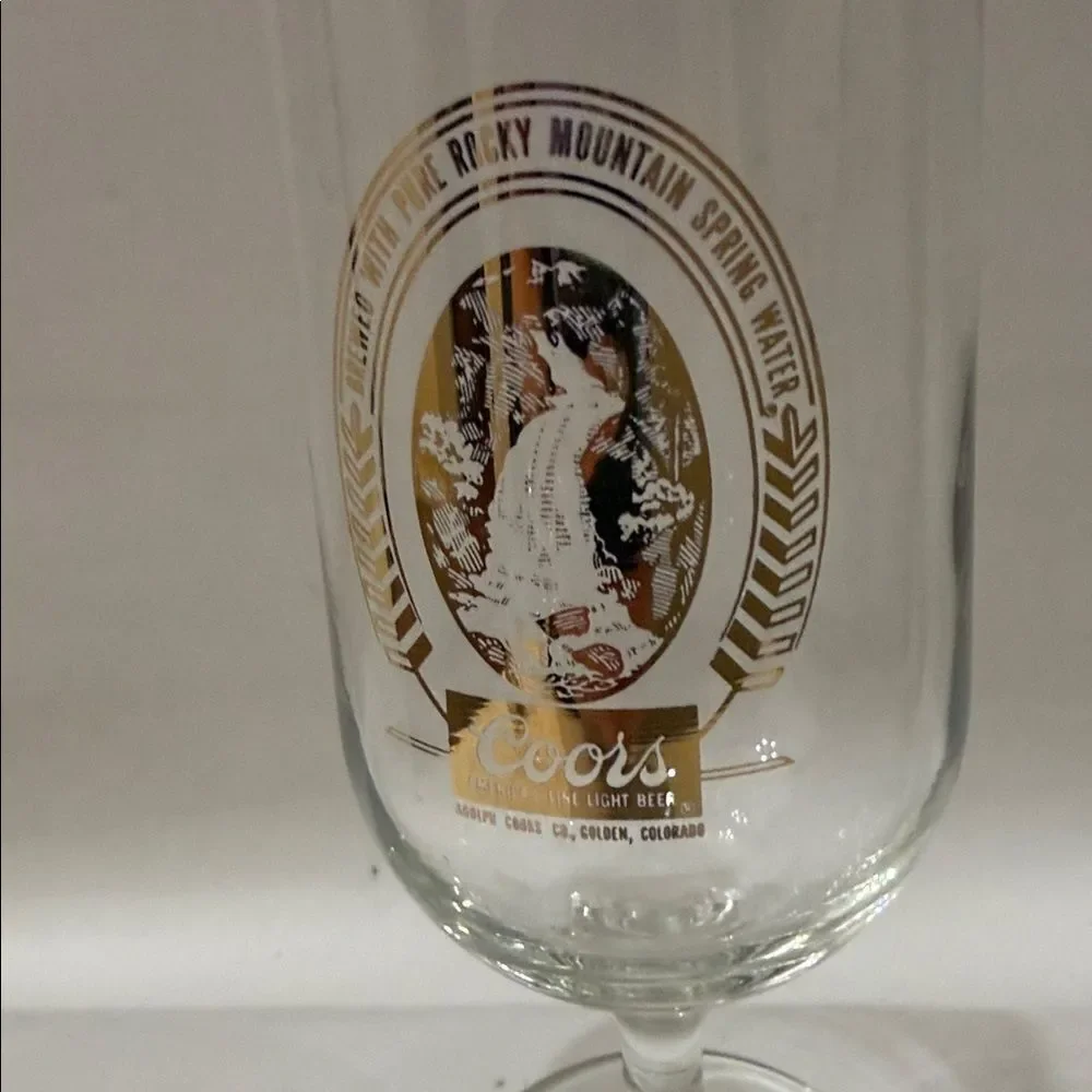 Coors Beer Bar Glass Pure Rocky Mountain Spring 12 Oz Clear Gold Rim 7 In Tall